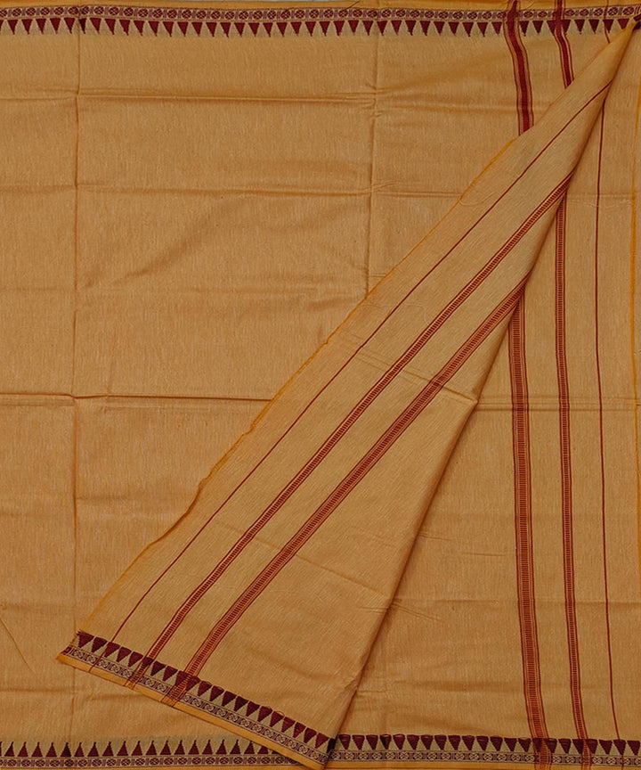 Yellow maroon border cotton handwoven sambalpuri dhoti