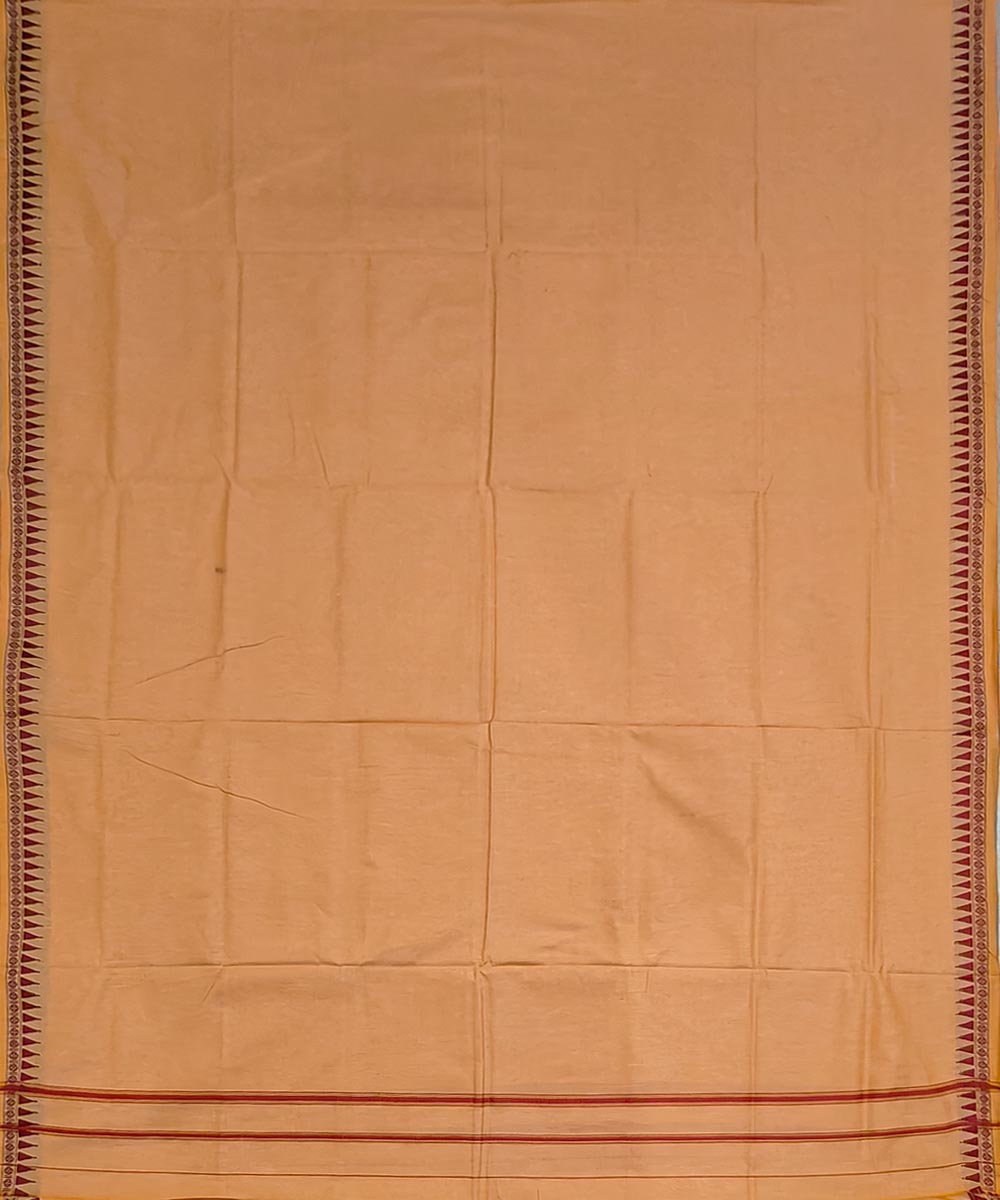 Yellow maroon border cotton handwoven sambalpuri dhoti