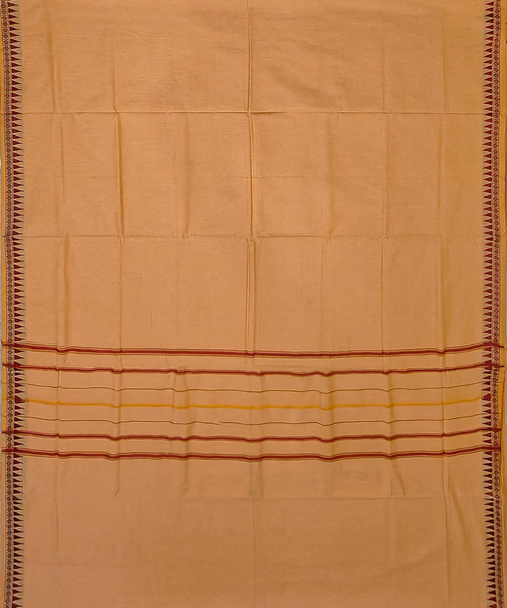Yellow maroon border cotton handwoven sambalpuri dhoti
