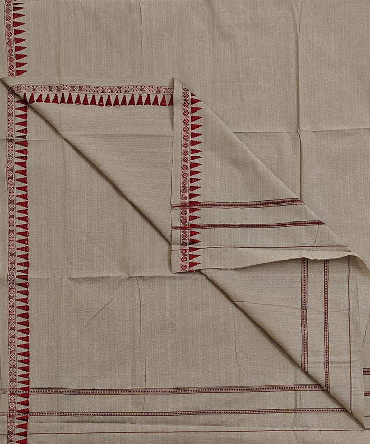 Beige maroon border cotton handwoven sambalpuri dhoti