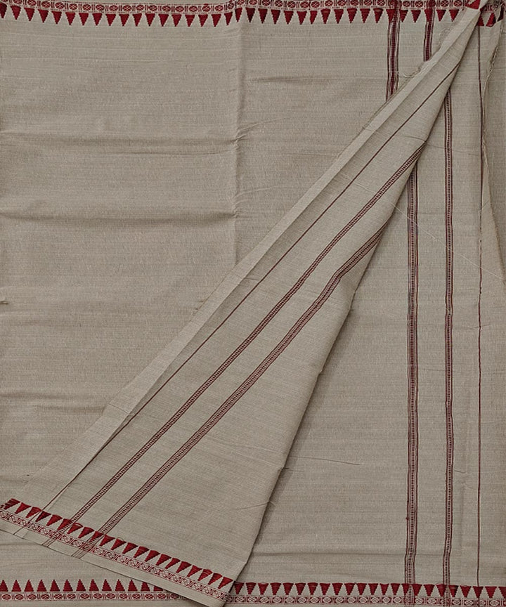 Beige maroon border cotton handwoven sambalpuri dhoti