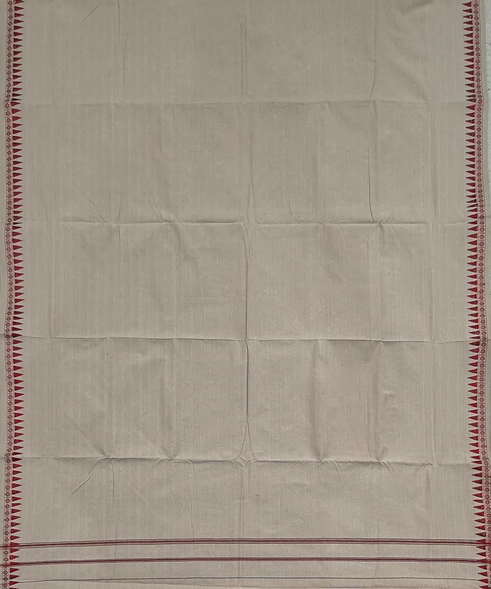 Beige maroon border cotton handwoven sambalpuri dhoti