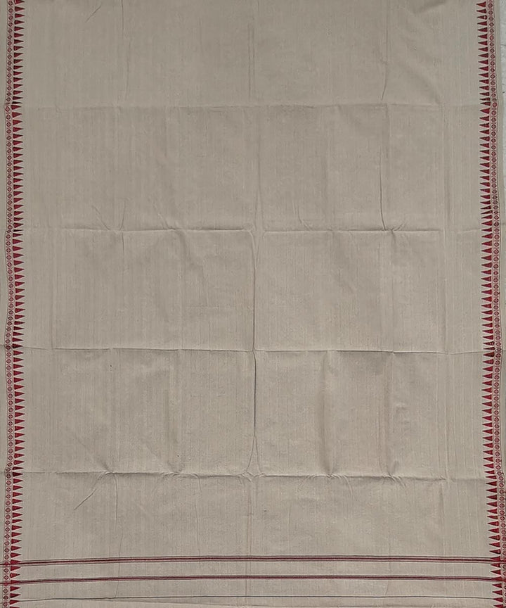 Beige maroon border cotton handwoven sambalpuri dhoti