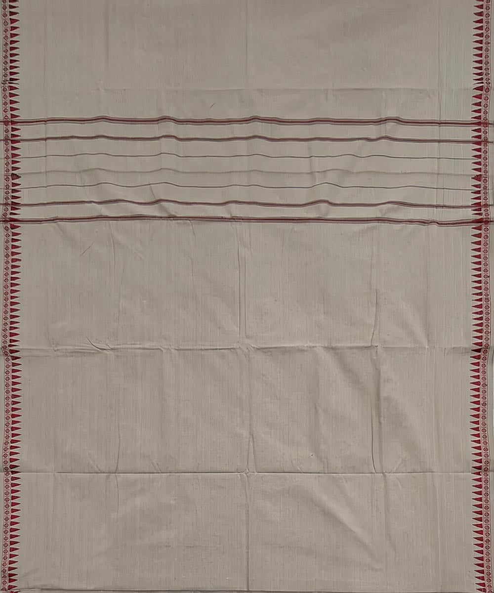 Beige maroon border cotton handwoven sambalpuri dhoti