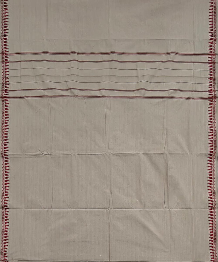 Beige maroon border cotton handwoven sambalpuri dhoti