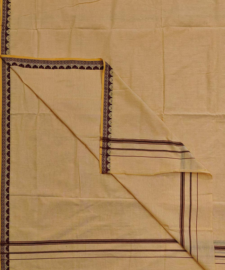 Yellow coffee border handwoven cotton sambalpuri dhoti