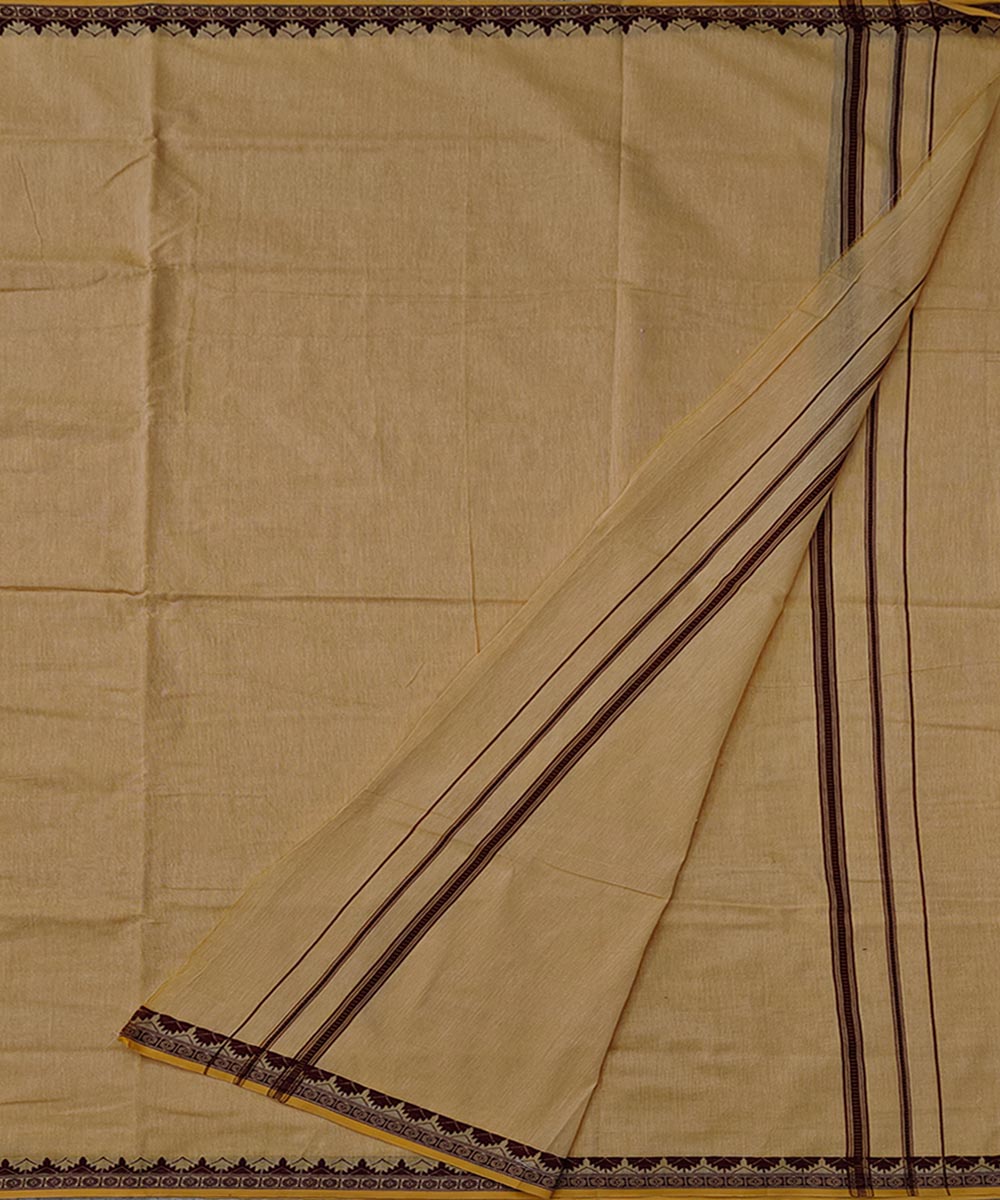 Yellow coffee border handwoven cotton sambalpuri dhoti