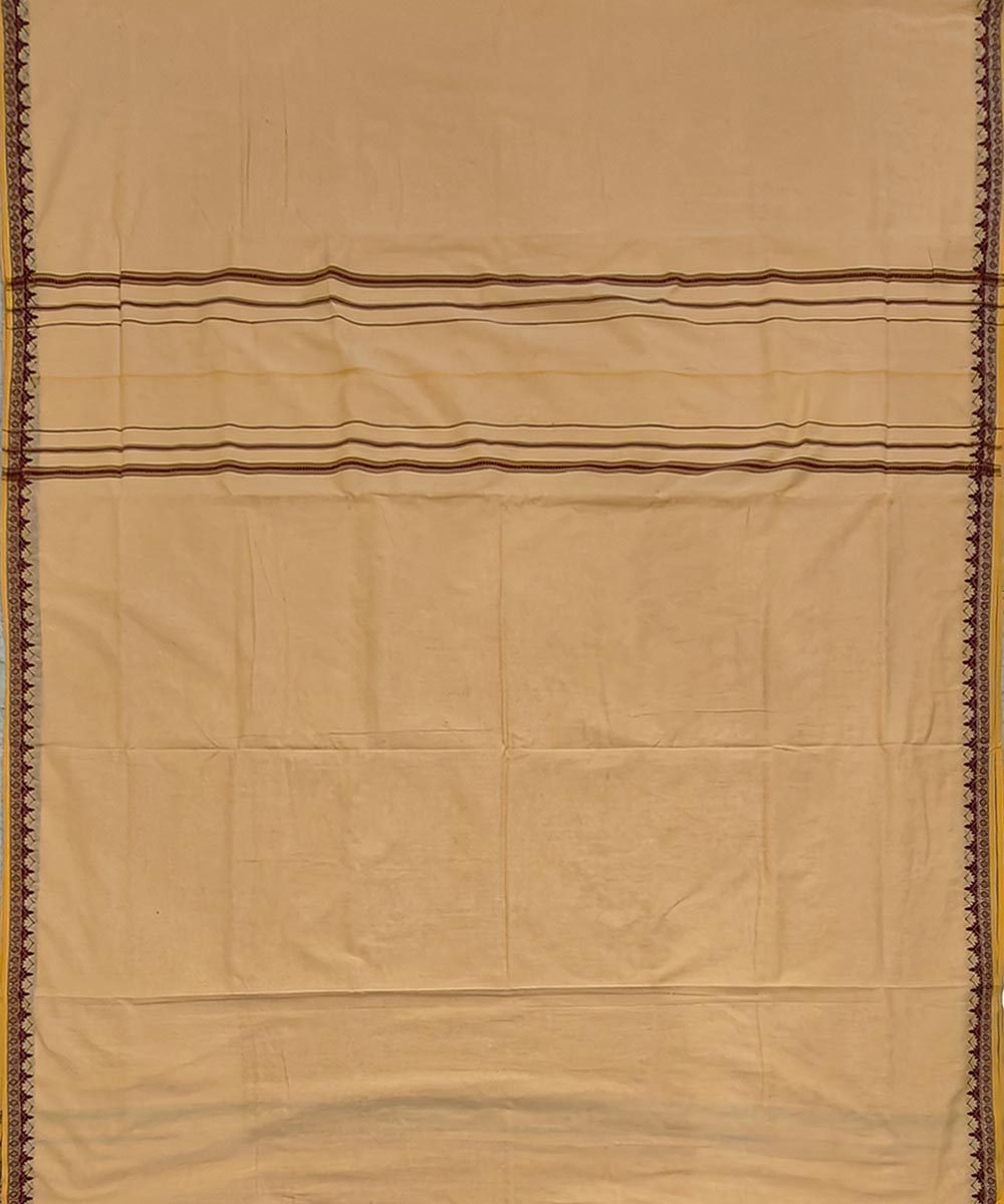 Yellow coffee border handwoven cotton sambalpuri dhoti