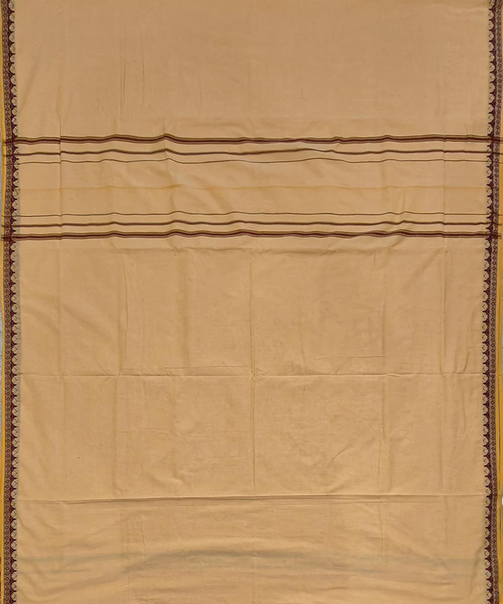 Yellow coffee border handwoven cotton sambalpuri dhoti