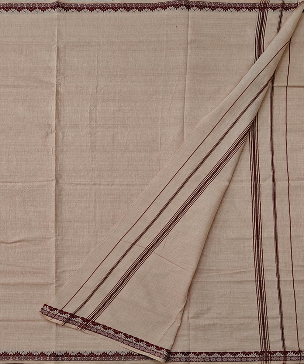 Beige coffee border handloom sambalpuri cotton dhoti