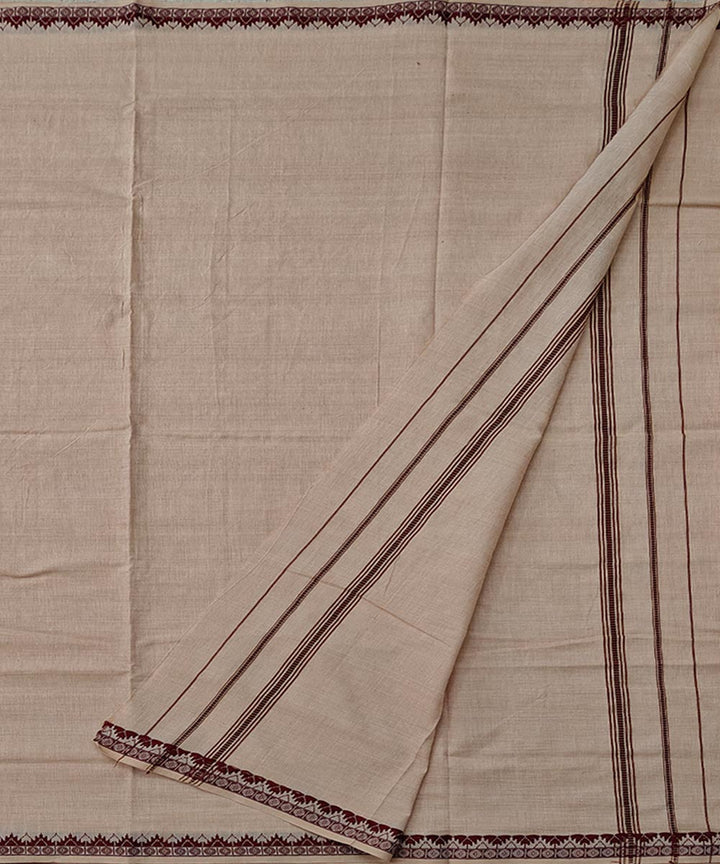 Beige coffee border handloom sambalpuri cotton dhoti