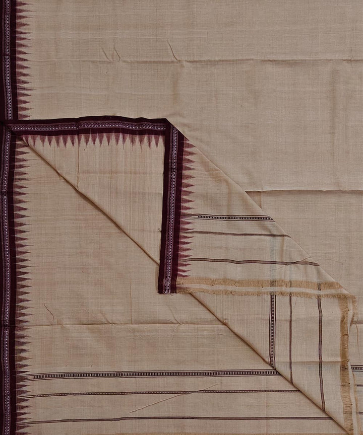 Beige coffee border handwoven cotton sambalpuri dhoti