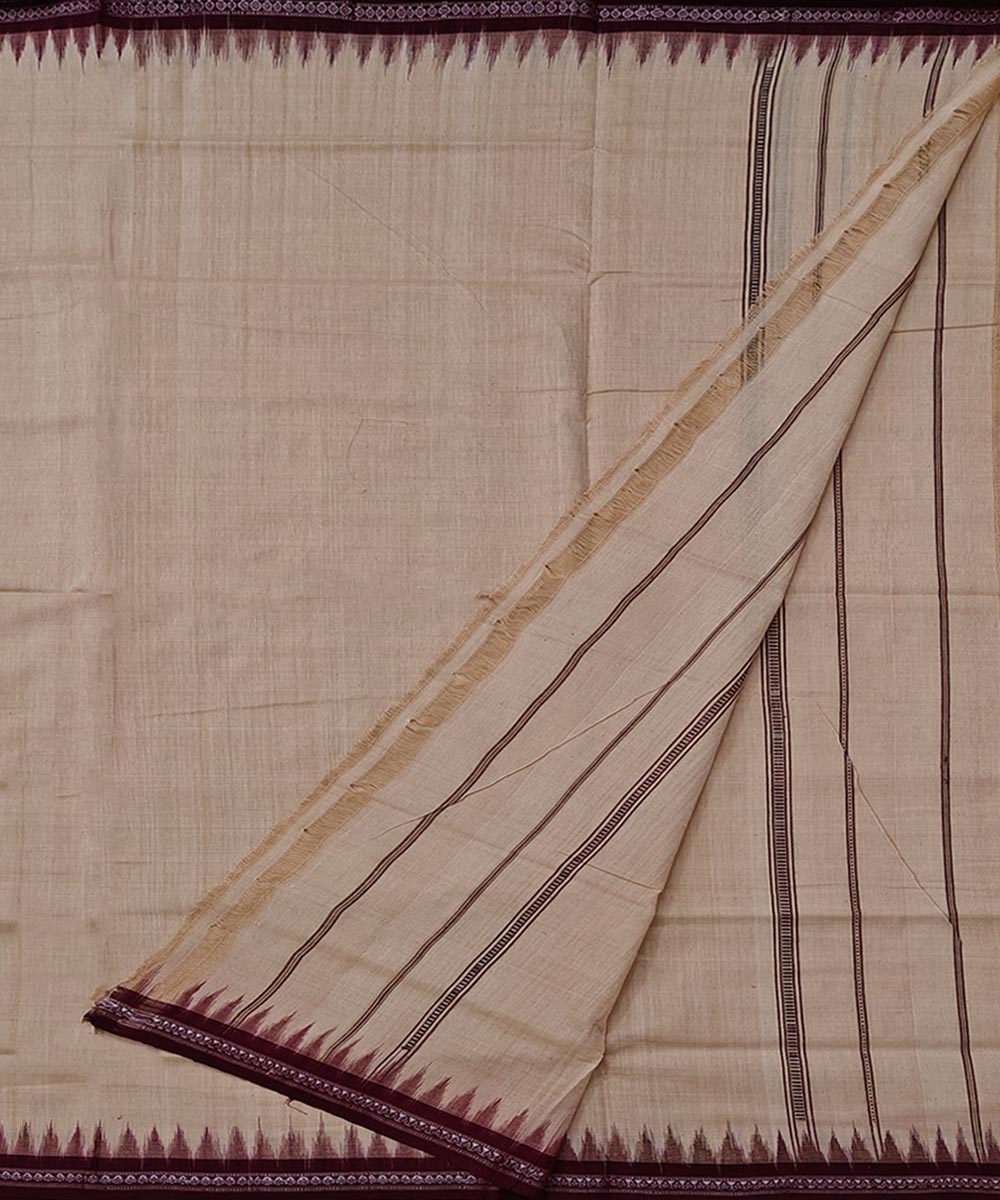 Beige coffee border handwoven cotton sambalpuri dhoti