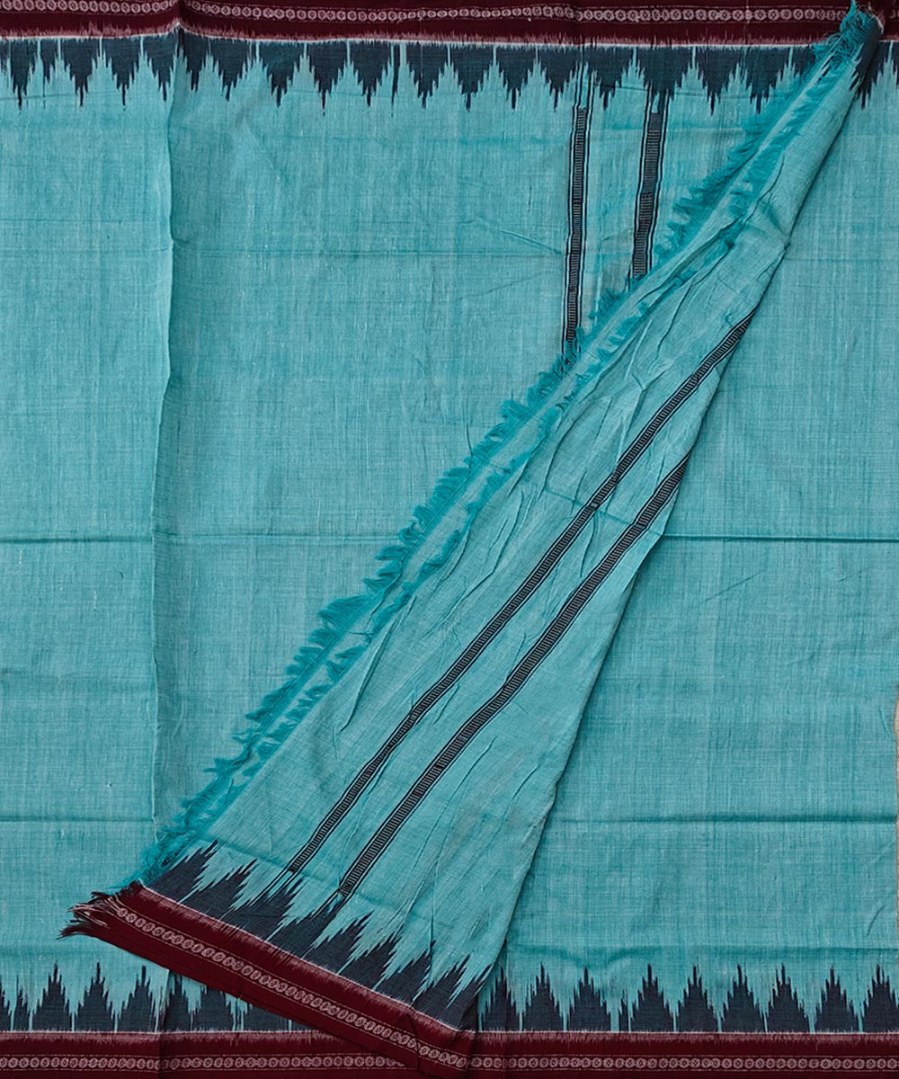 Rama green maroon border handwoven cotton sambalpuri dhoti