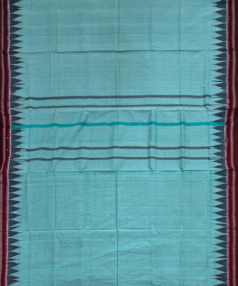 Rama green maroon border handwoven cotton sambalpuri dhoti