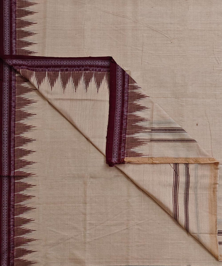 Beige maroon border handwoven cotton sambalpuri dhoti