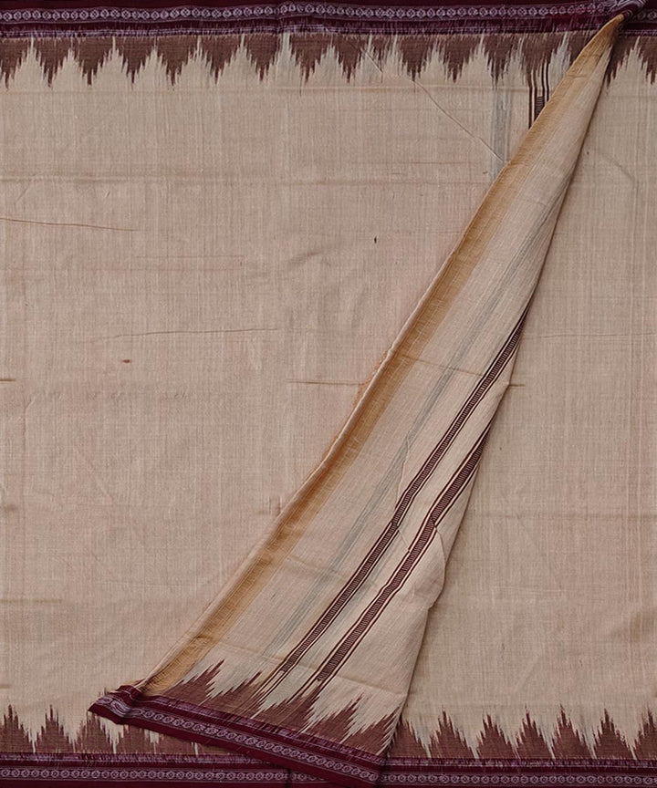 Beige maroon border handwoven cotton sambalpuri dhoti