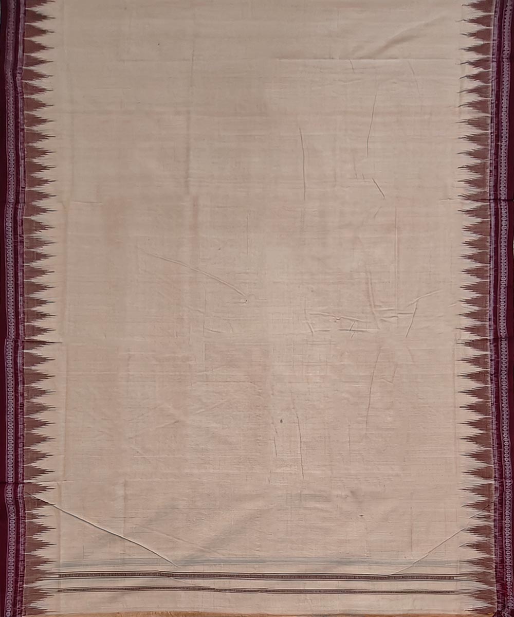 Beige maroon border handwoven cotton sambalpuri dhoti