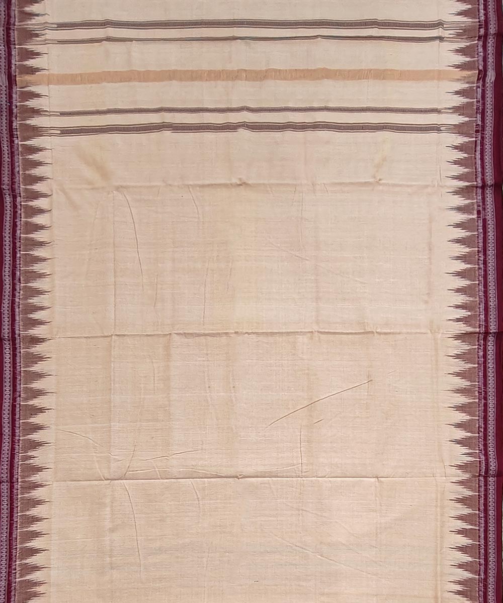 Beige maroon border handwoven cotton sambalpuri dhoti