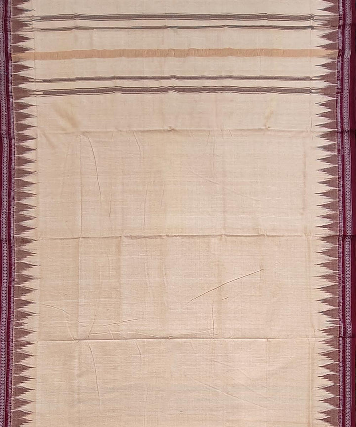 Beige maroon border handwoven cotton sambalpuri dhoti