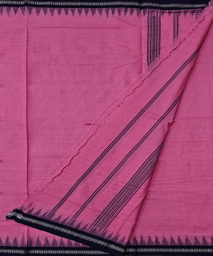 Pink blue border handwoven cotton sambalpuri dhoti