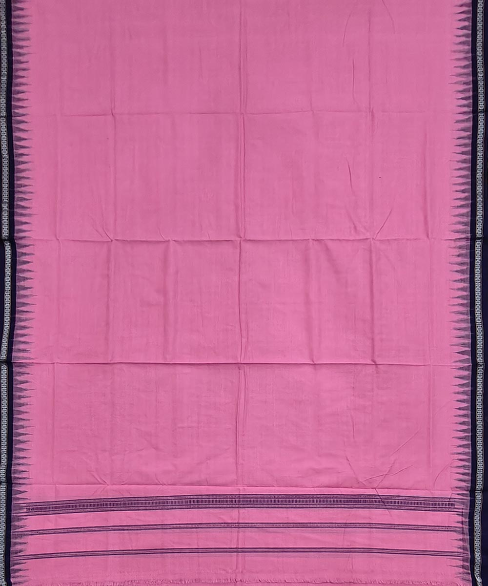 Pink blue border handwoven cotton sambalpuri dhoti