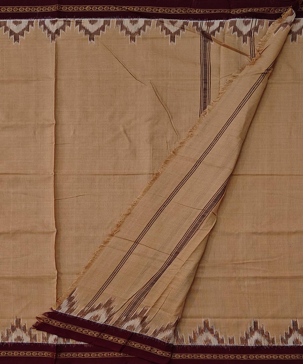 Brown maroon border handwoven cotton sambalpuri dhoti