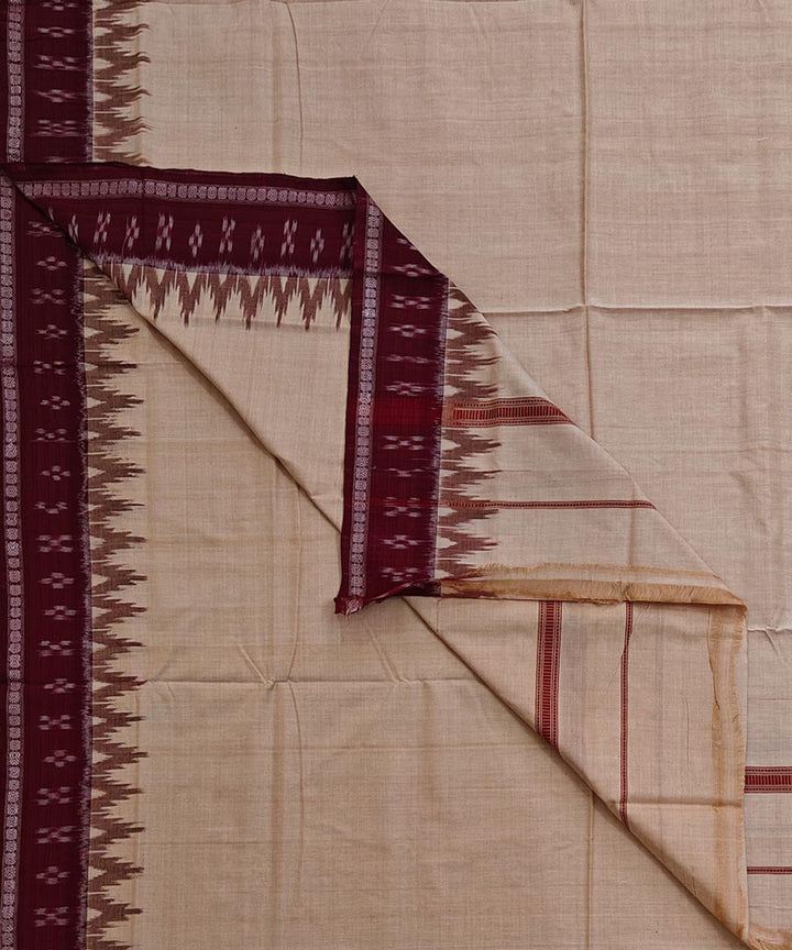 Beige maroon border handloom cotton sambalpuri dhoti