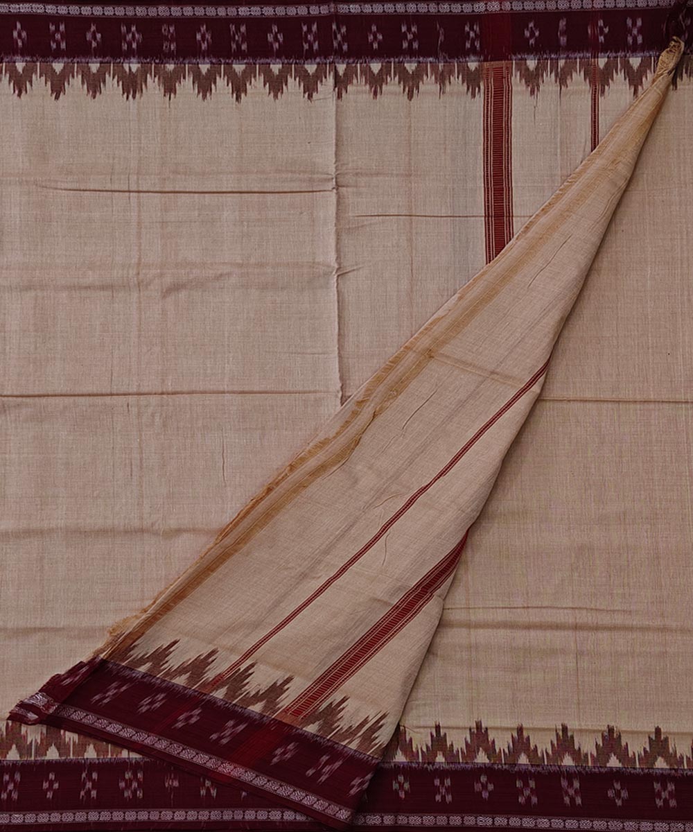 Beige maroon border handloom cotton sambalpuri dhoti