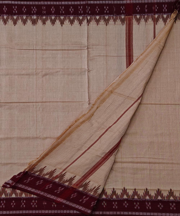 Beige maroon border handloom cotton sambalpuri dhoti