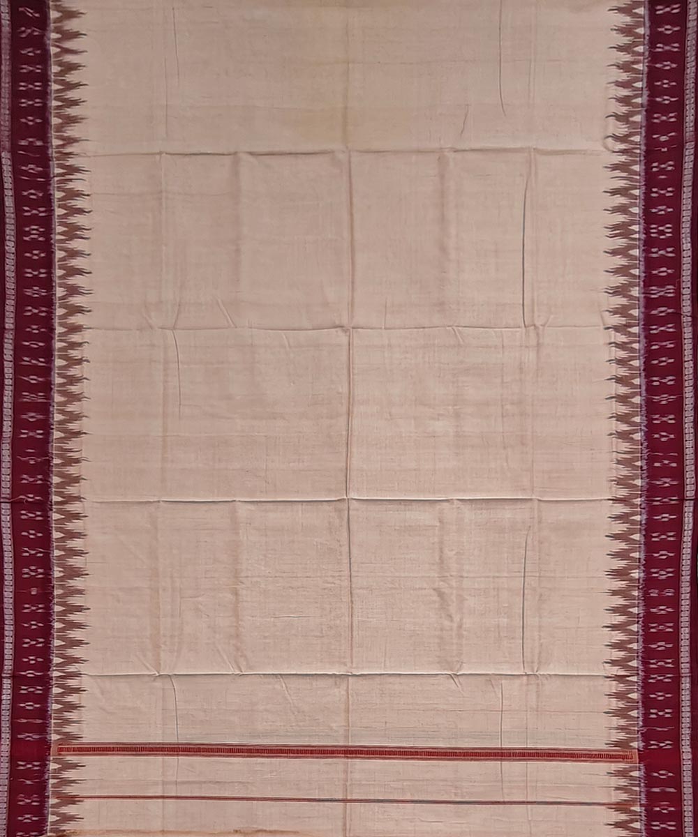 Beige maroon border handloom cotton sambalpuri dhoti