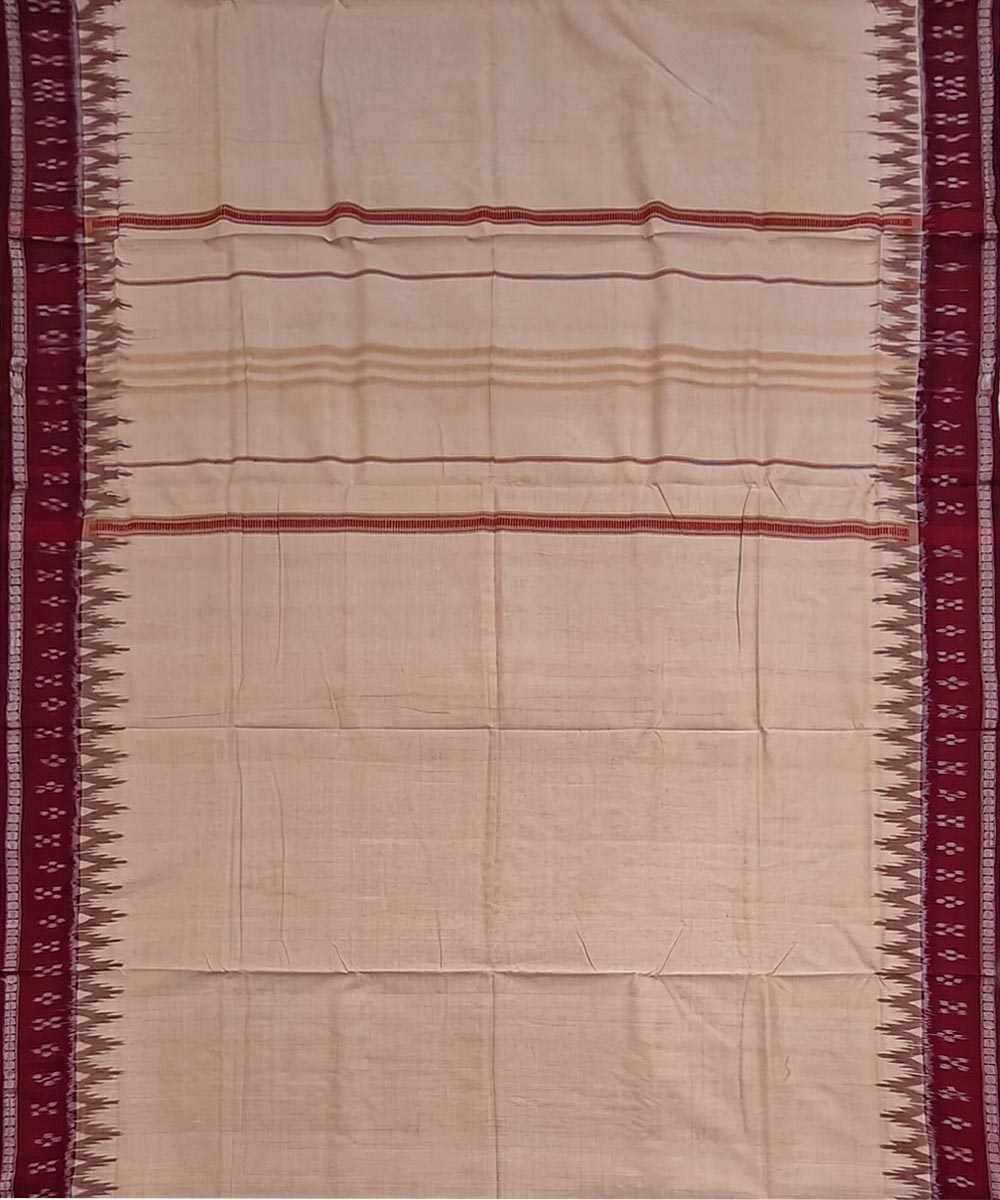 Beige maroon border handloom cotton sambalpuri dhoti