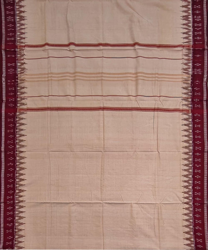 Beige maroon border handloom cotton sambalpuri dhoti