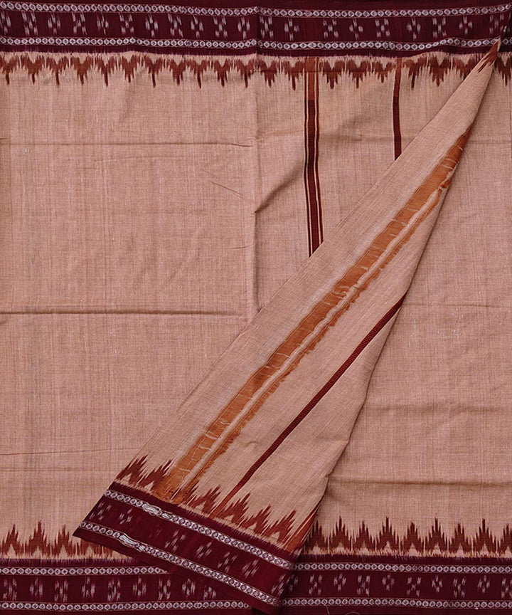 Yellow maroon border handwoven cotton sambalpuri dhoti