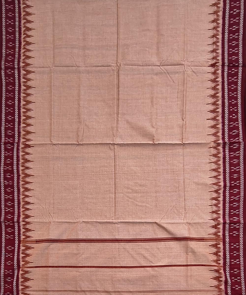 Yellow maroon border handwoven cotton sambalpuri dhoti