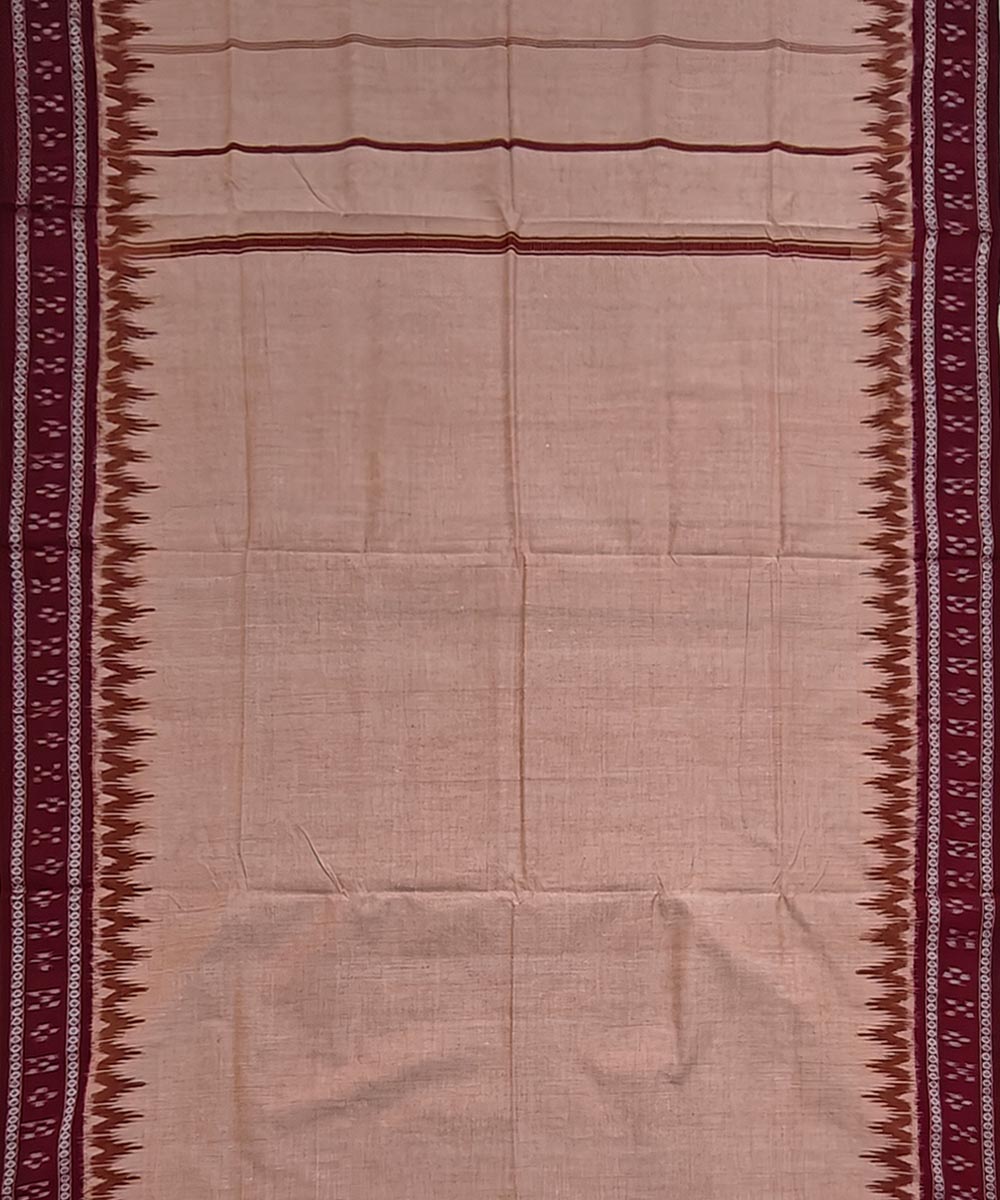 Yellow maroon border handwoven cotton sambalpuri dhoti