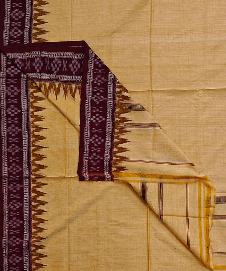 Beige maroon border cotton handloom sambalpuri dhoti