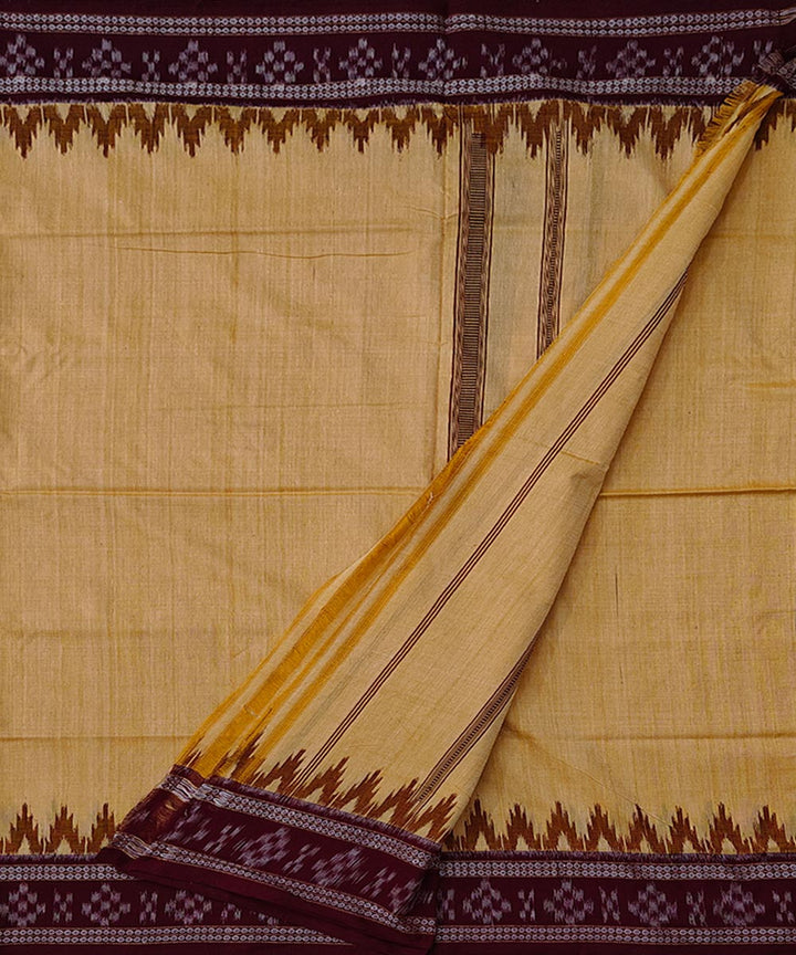 Beige maroon border cotton handloom sambalpuri dhoti