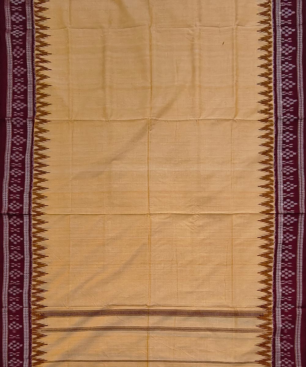 Beige maroon border cotton handloom sambalpuri dhoti