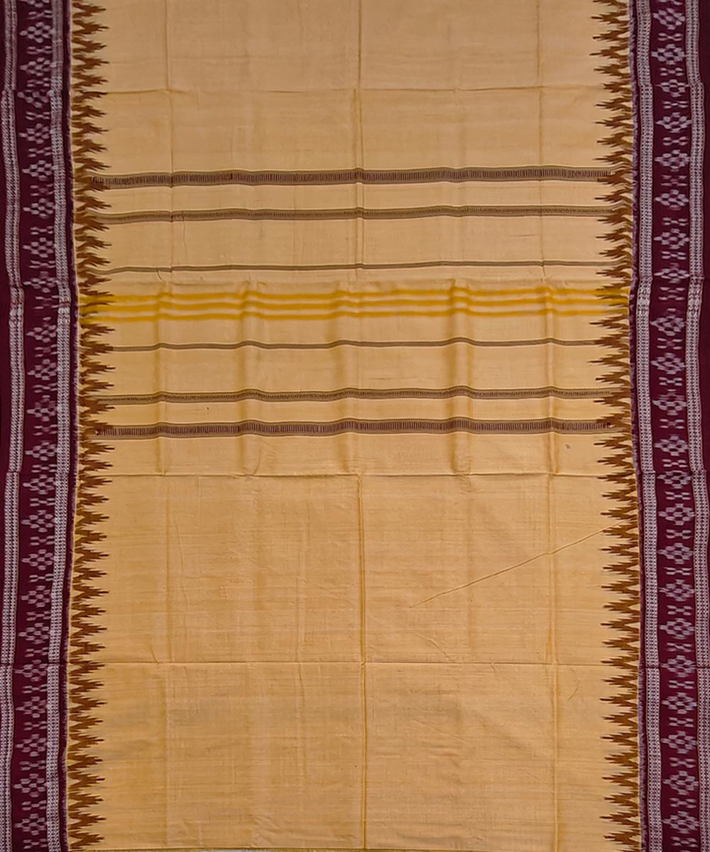 Beige maroon border cotton handloom sambalpuri dhoti