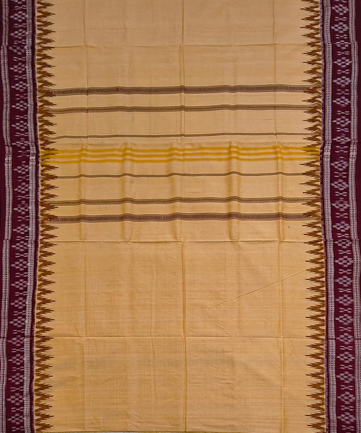 Beige maroon border cotton handloom sambalpuri dhoti
