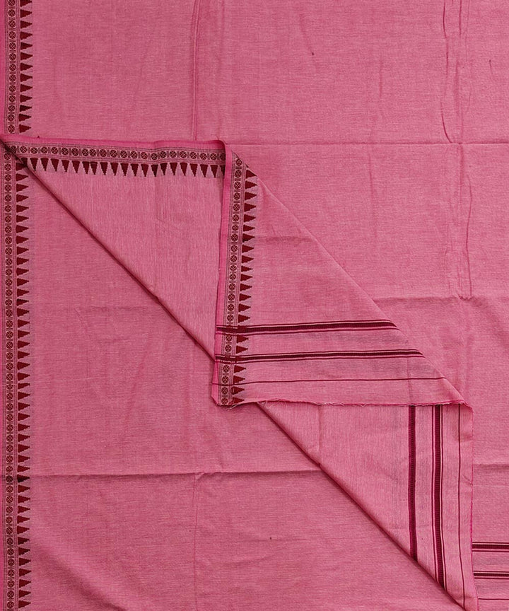 Pink maroon border handwoven cotton sambalpuri dhoti