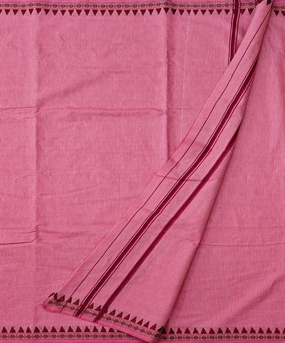 Pink maroon border handwoven cotton sambalpuri dhoti