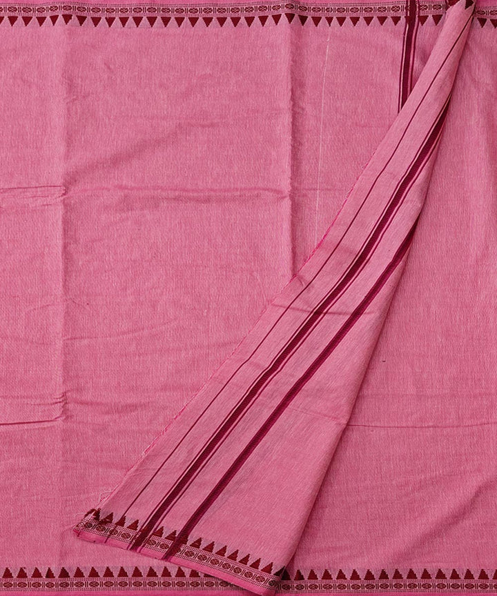 Pink maroon border handwoven cotton sambalpuri dhoti