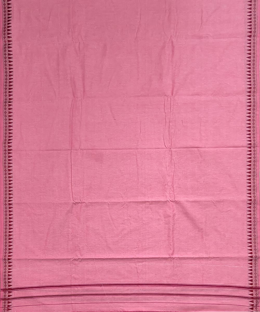Pink maroon border handwoven cotton sambalpuri dhoti