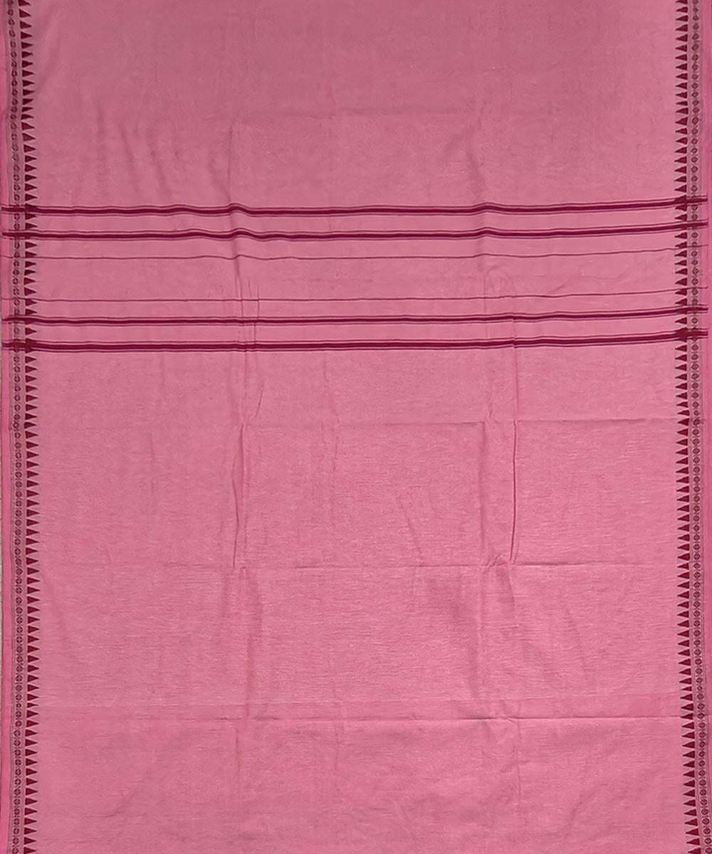 Pink maroon border handwoven cotton sambalpuri dhoti