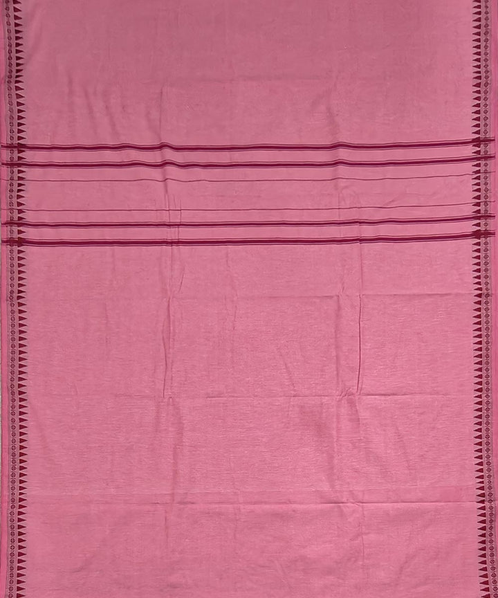 Pink maroon border handwoven cotton sambalpuri dhoti