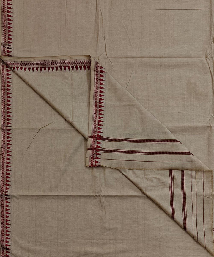 Beige maroon border cotton hand woven sambalpuri dhoti