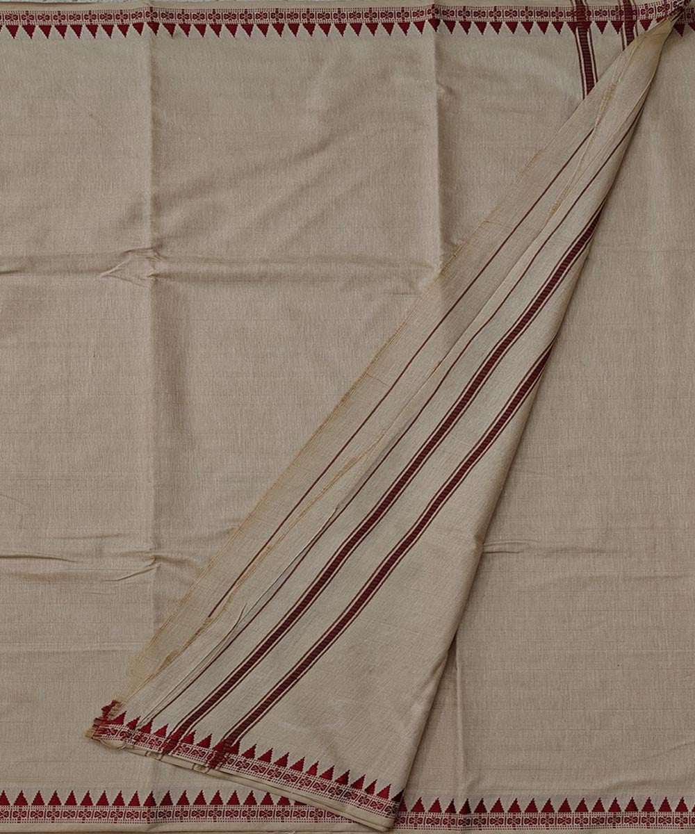 Beige maroon border cotton hand woven sambalpuri dhoti