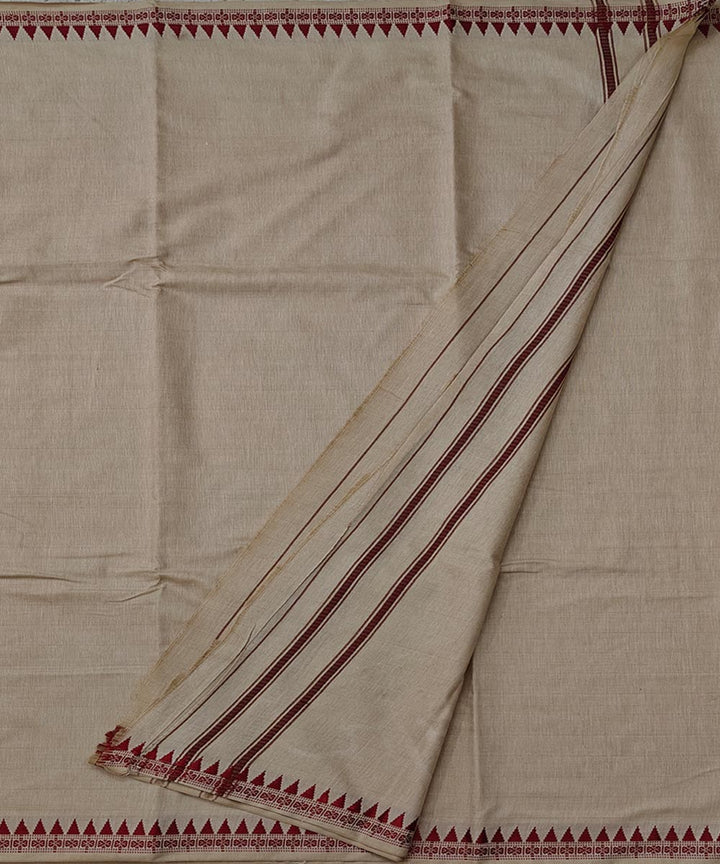 Beige maroon border cotton hand woven sambalpuri dhoti